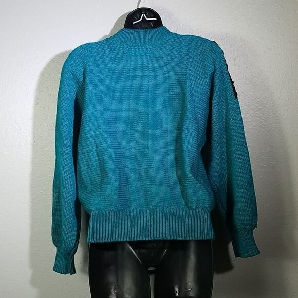 Vintage 80s Embellished Floral Knit Sweater Md - Picture 4 of 5
